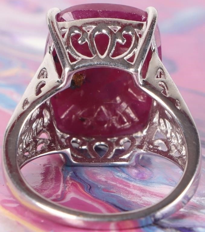 BRILLIANT STERLING SILVER RING W/ RUBY GEMSTONE - 3