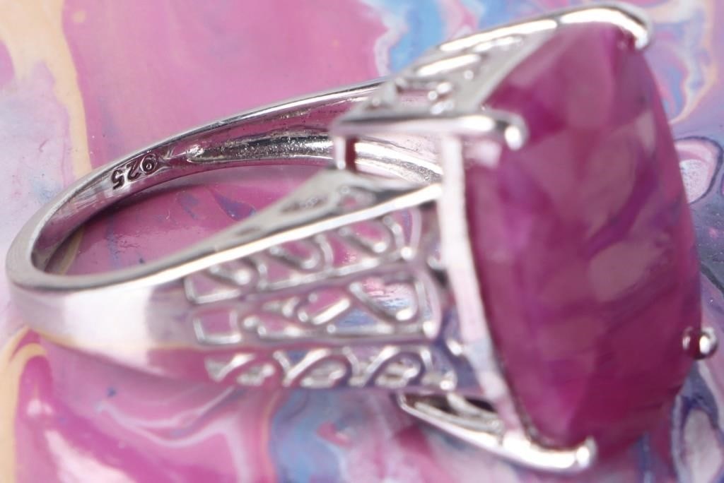 BRILLIANT STERLING SILVER RING W/ RUBY GEMSTONE - 4