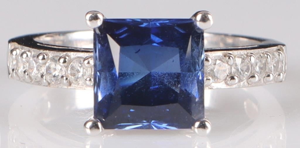 2CT SAPPHIRE STERLING SILVER LADIES RING W/ CZ (1 of 4)