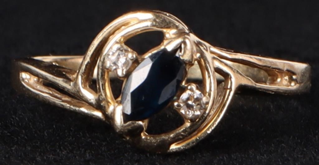 14K YELLOW GOLD LADIES RING W/ SAPPHIRE & DIAMONDS (1 of 4)