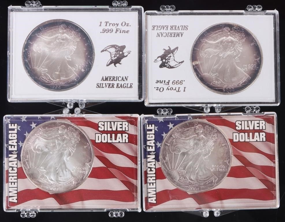 ASSORTED FINE SILVER AMERICAN EAGLES RT - (5) - 2