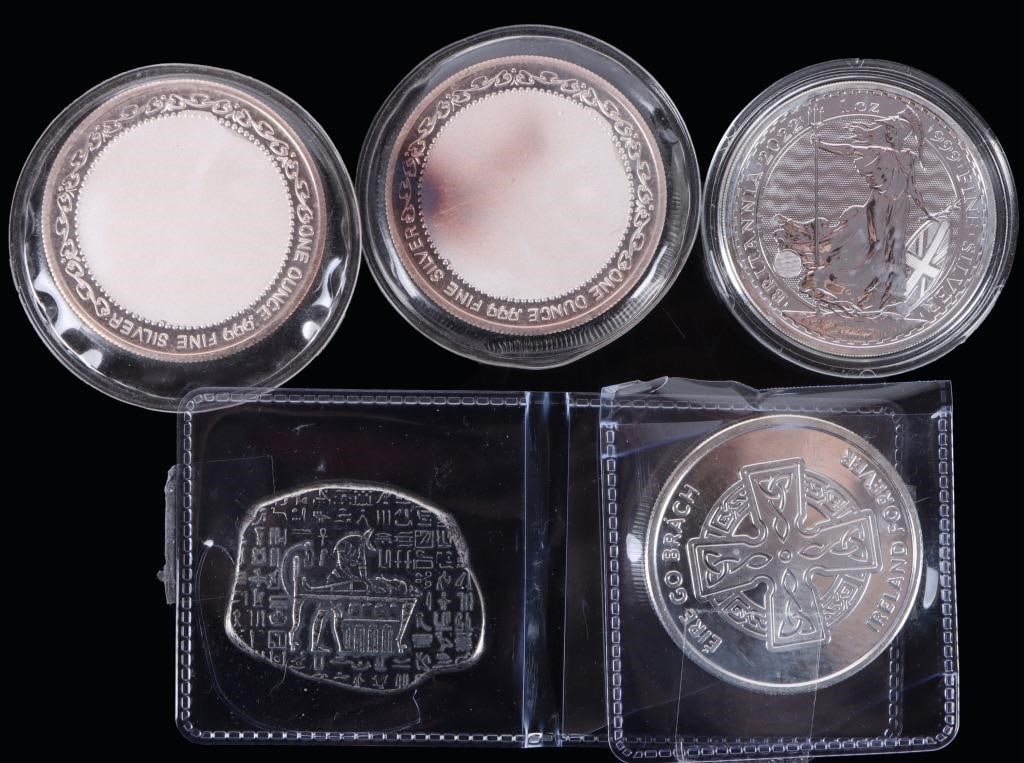 ASSORTED FINE SILVER UNCIRCULATED ROUNDS - (5) - 2