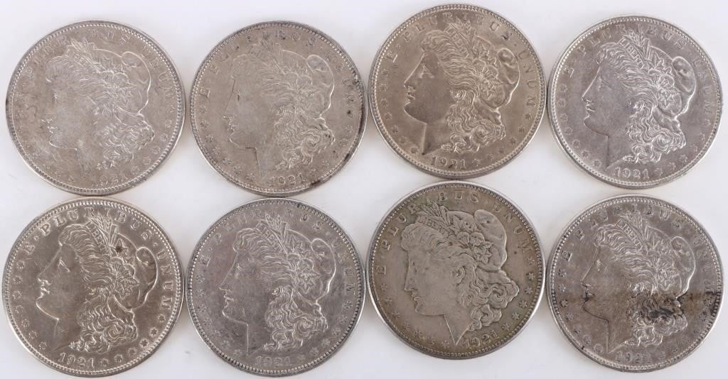 ASSORTED 90% SILVER MORGAN DOLLARS - (8) (1 of 2)