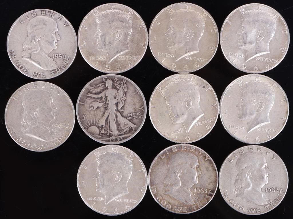 ASSORTED 90% SILVER U.S. HALF DOLLARS - (11) (1 of 7)