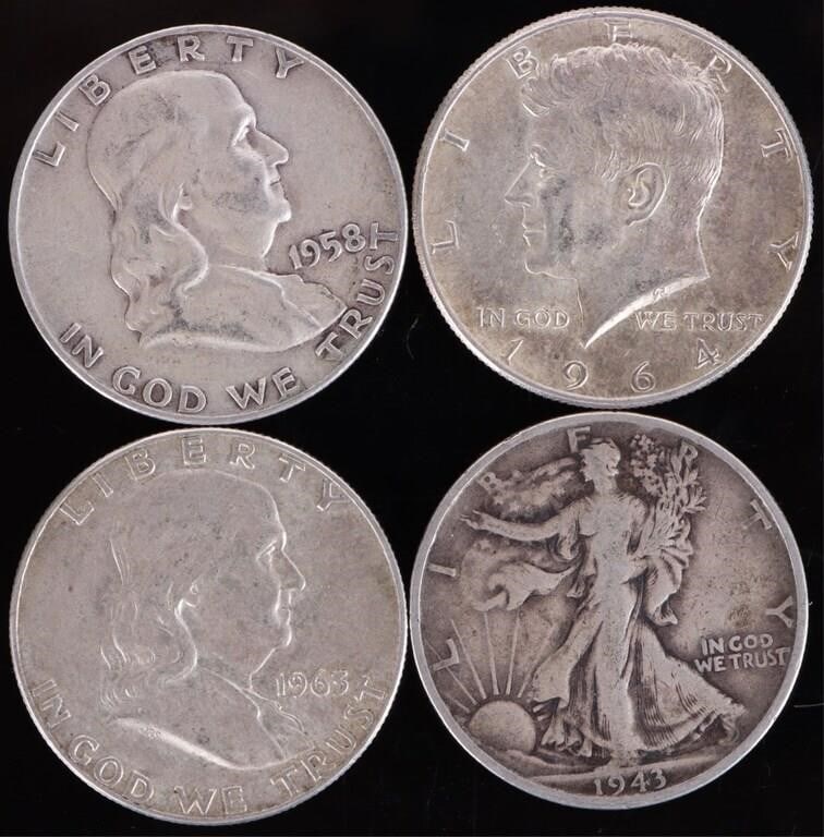 ASSORTED 90% SILVER U.S. HALF DOLLARS - (11) - 2