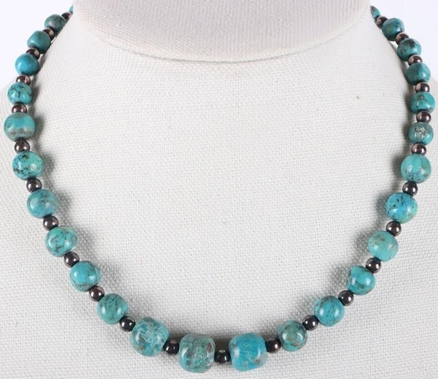 SW STYLE STERLING SILVER TURQUOISE BEADED NECKLACE (1 of 3)