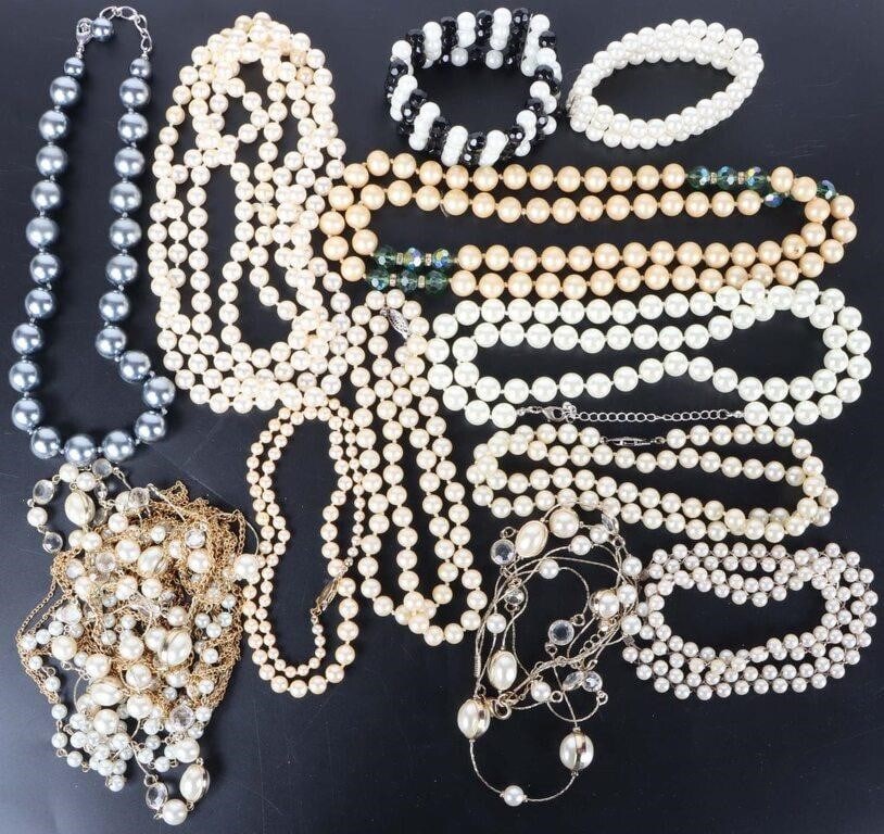 FAUX-PEARL LADIES NECKLACES & BRACELETS LOT OF 13 (1 of 3)