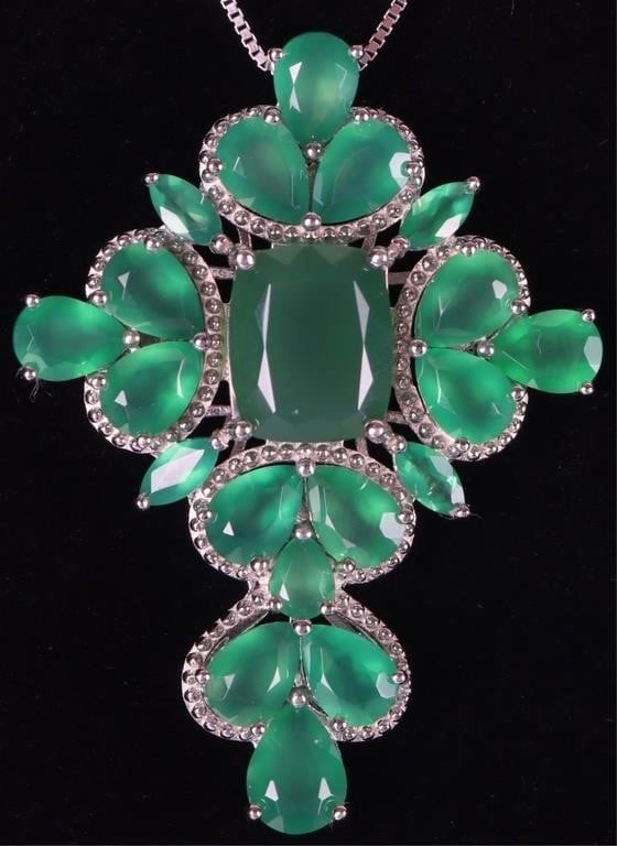 13.92CTW EMERALDS STERLING SILVER CROSS NECKLACE (1 of 4)