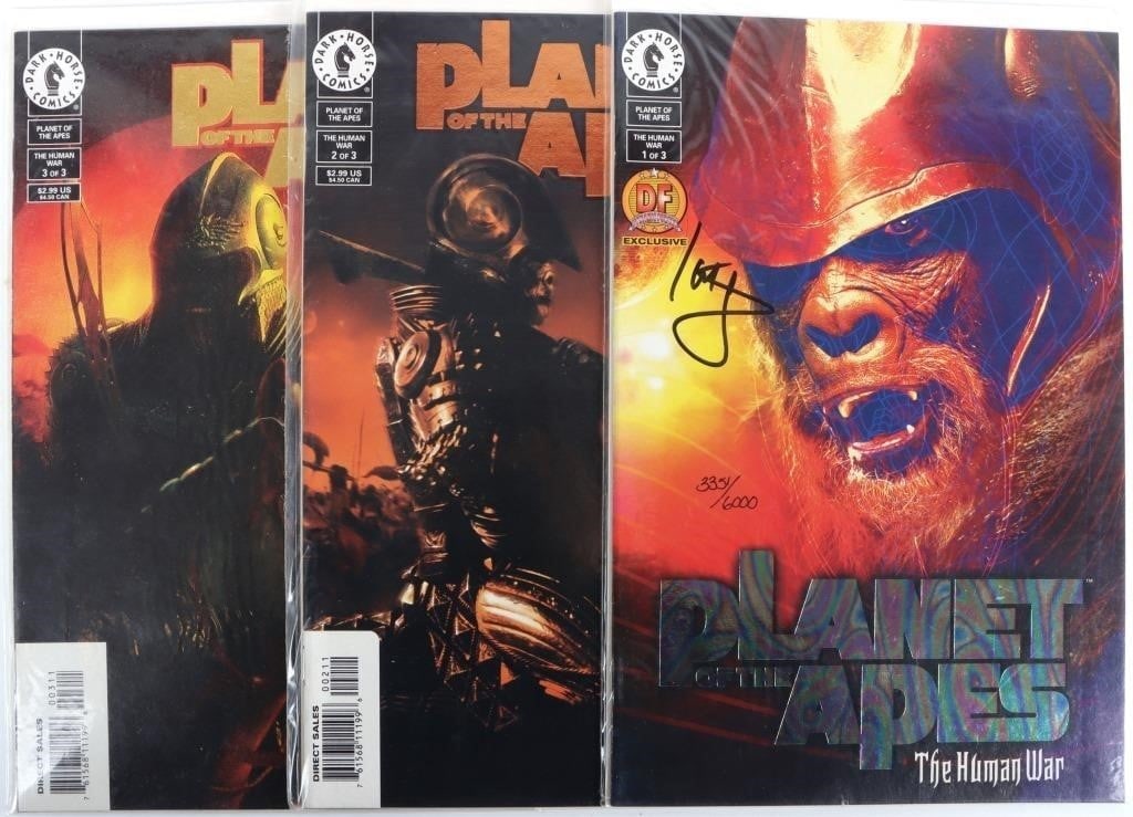 PLANET OF THE APES: THE HUMAN WAR SERIES SIGNED LE: Planet of the Apes: The Human War Rainbow Foil Photo Edition Series. Published by Dark Horse Comics in 2001. First issue is a Rainbow Foil Limited Photo edition signed by Ian Edginton. Second and