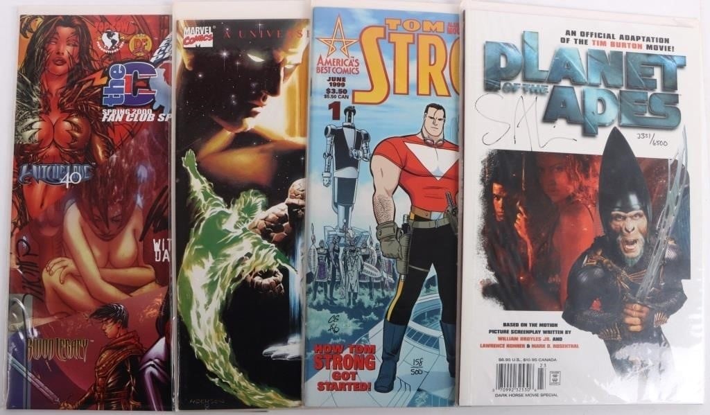 COLLECTION OF DF SPECIAL EDITION COMICS (4 TOTAL): Collection of Dynamic Forces Special Edition Comics. To include: Tom Strong #1 1/500 signed by writer, Alan Moore, artists, Chris Sprouse and Al Gordon and cover artist, Alex Ross. Planet of the Apes