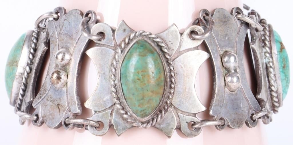 SW STYLE STERLING SILVER LADIES BRACELET W/ TURQ (1 of 5)