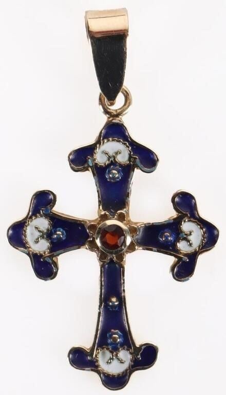 14K YELLOW GOLD LADIES ENAMELED CROSS PENDANT (1 of 4)