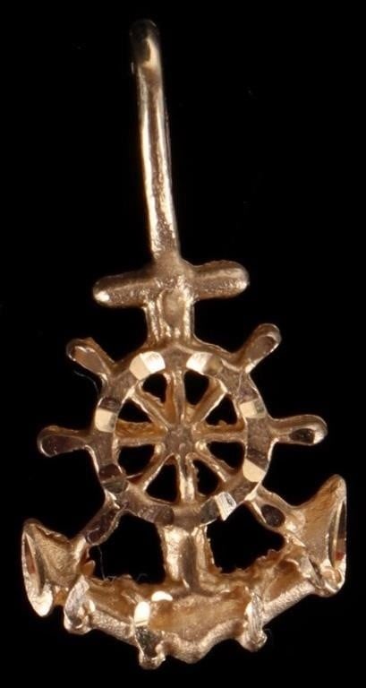 DAINTY 14K GOLD SHIPS WHEEL ANCHOR PENDANT (1 of 2)