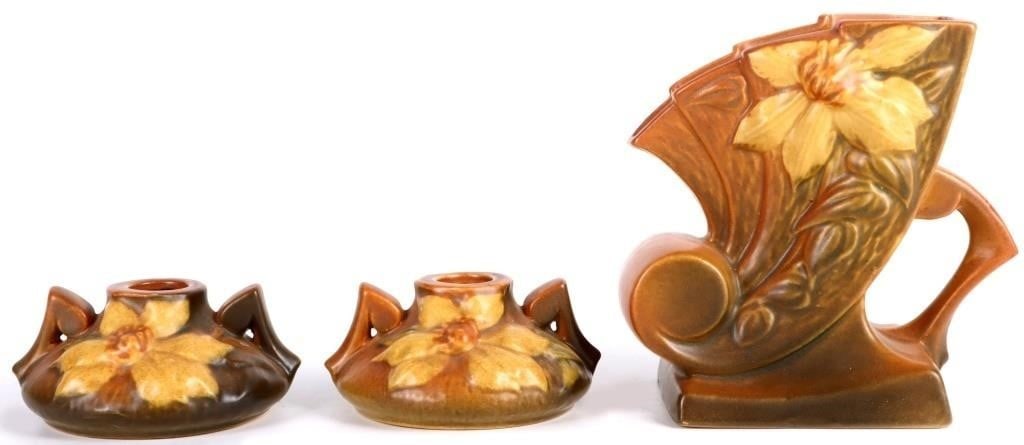 ROSEVILLE POTTERY 1944 CLEMANTIS POTTERY SET (1 of 7)