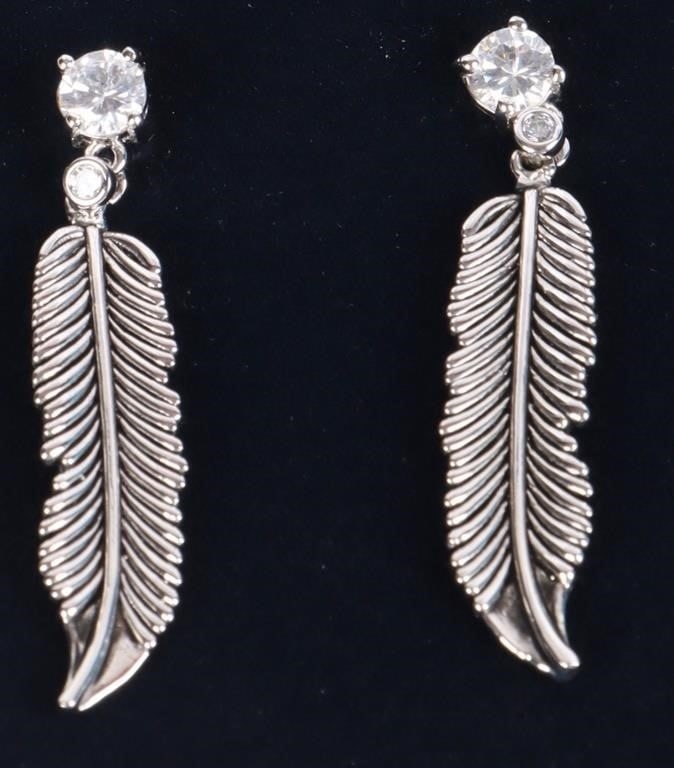 STERLING SILVER CUBIC ZIRCONIUM FEATHER EARRINGS (1 of 2)