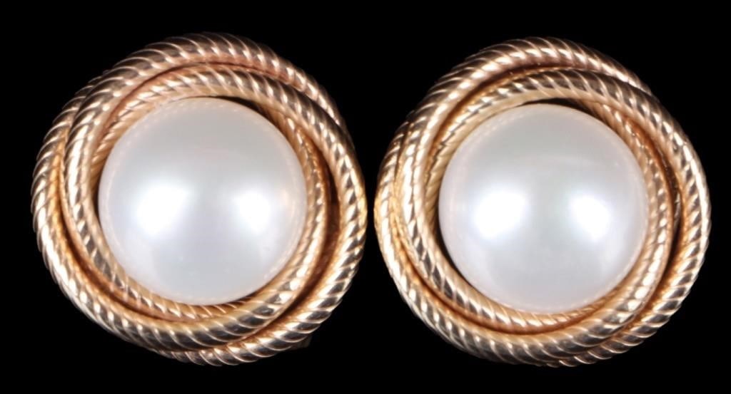 14K YELLOW GOLD LADIES EARRINGS W/ WHITE PEARLS (1 of 3)