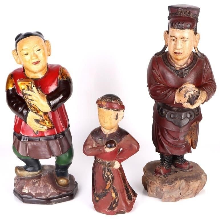 ANTIQUE CHINESE TAOIST TEMPLE FIGURES - LOT OF 3 (1 of 5)
