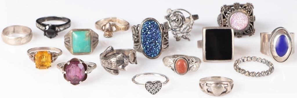 STERLING SILVER GEMSTONE RINGS LOT OF SIXTEEN (1 of 5)