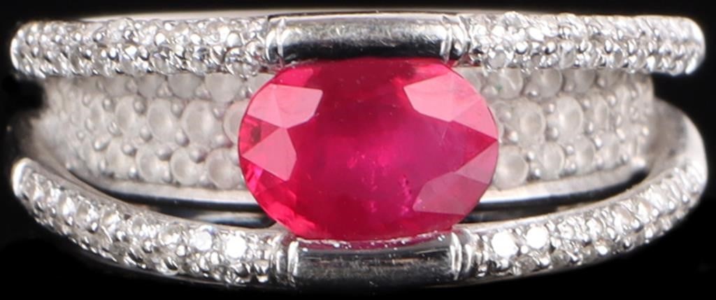18K WHITE GOLD PINK RUBY DIAMOND LADIES RING (1 of 4)