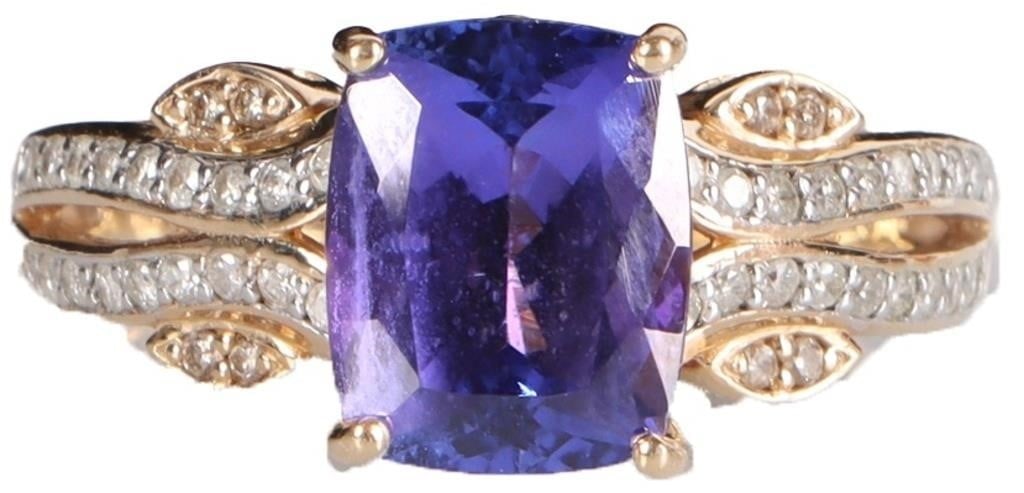 14K YELLOW GOLD MENS RING W/ AMETHYST & DIAMONDS (1 of 4)