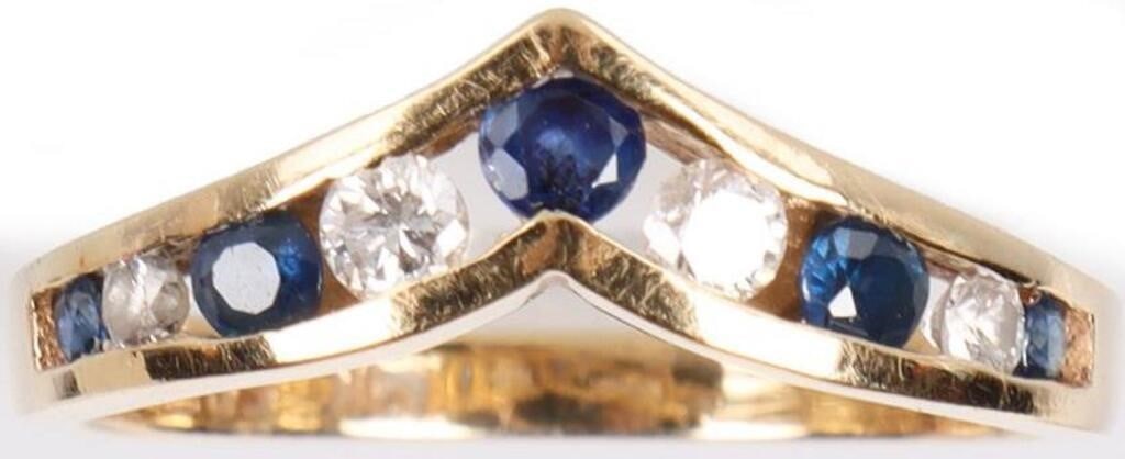 14K YELLOW GOLD CHEVRON RING W/ DIAMONDS & TOPAZ (1 of 6)