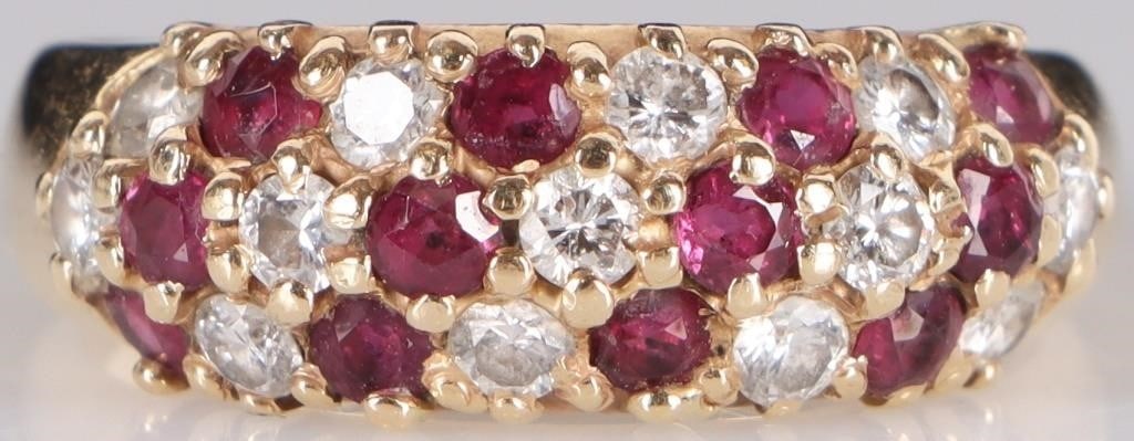 14K YELLOW GOLD LADIES RING W/ RUBY & DIA CLUSTER (1 of 5)