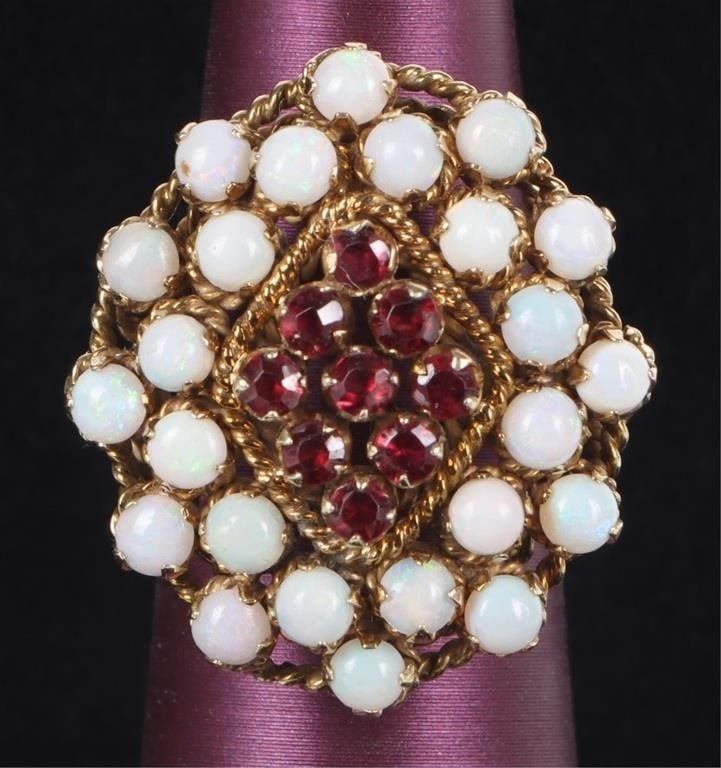 14K YELLOW GOLD LADIES RING W/ OPAL & GARNET GEMS (1 of 5)