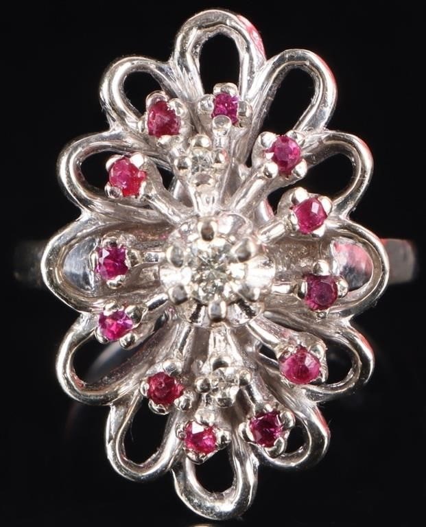 14K WHITE GOLD DIAMOND & PINK TOPAZ LADIES RING (1 of 4)