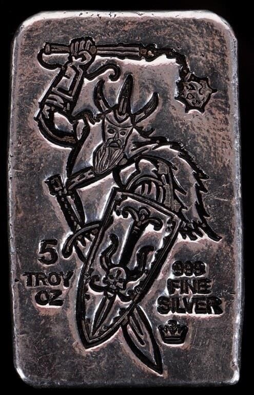 5 TROY OZ FINE SILVER MONARCH VIKING ART BAR (1 of 3)