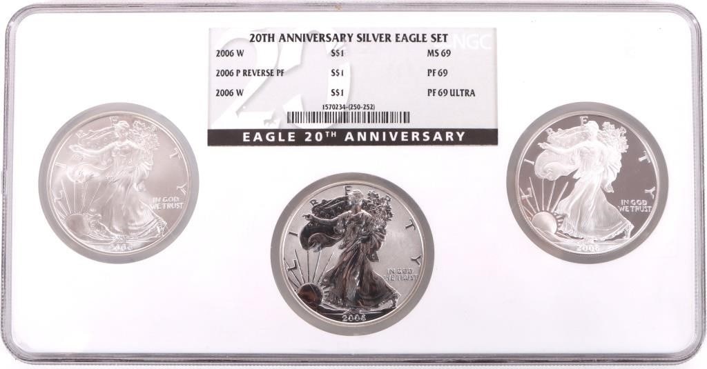 20TH ANNIVERSARY FINE SILVER EAGLE SET NGC PF/MS69 (1 of 2)
