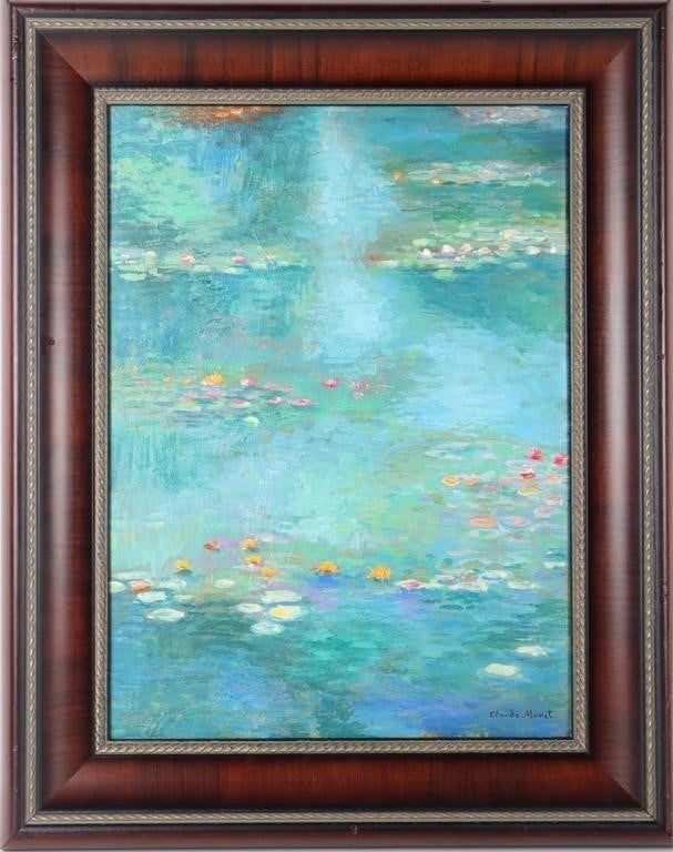 AFTER CLAUDE MONET 'NYMPHEAS' OIL ON CANVAS FRAMED (1 of 4)