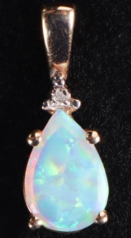 10K YELLOW GOLD OPAL DIAMOND LADIES PENDANT (1 of 4)