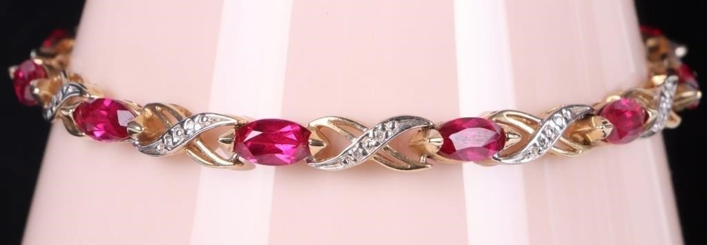 14K YELLOW GOLD PINK RUBY DIAMOND LADIES BRACELET (1 of 4)