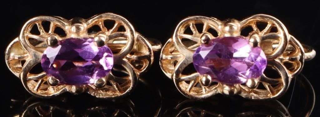 14K YELLOW GOLD AMETHYST FILIGREE LADIES EARRINGS (1 of 4)