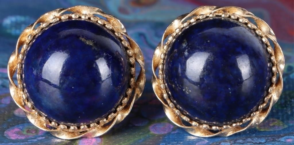 14K YELLOW GOLD LAPIS LADIES CLIP-ON EARRINGS (1 of 3)