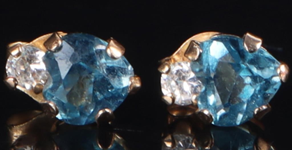 10K YELLOW GOLD LADIES EARRINGS W/ TOPAZ & SPINEL (1 of 4)