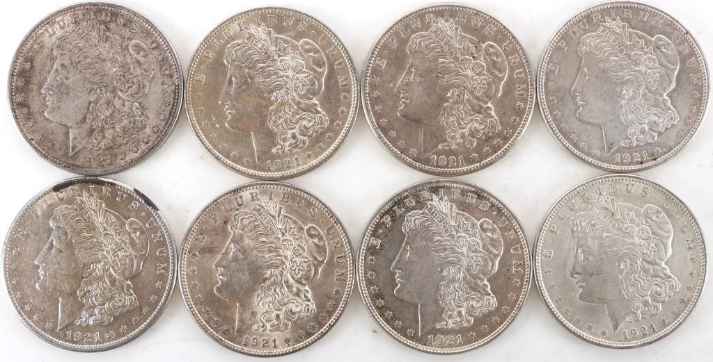 ASSORTED 90% SILVER MORGAN DOLLARS - (8) (1 of 2)