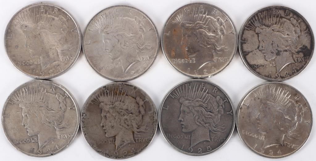 ASSORTED 90% SILVER LIBERTY PEACE DOLLARS - (8) (1 of 2)