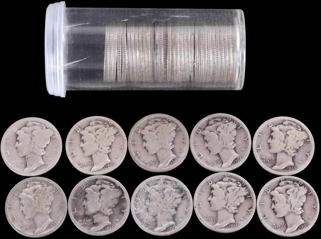 90% SILVER ASSORTED MERCURY DIME ROLL OF 46 (1 of 4)