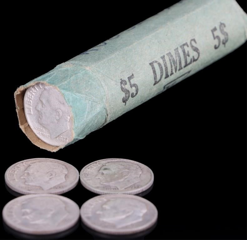 90% SILVER ASSORTED ROOSEVELT DIME ROLL OF 50 (1 of 4)