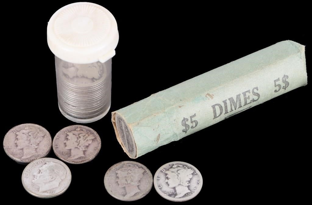 90% SILVER ASSORTED MERCURY/ ROOSEVELT DIMES -(70) (1 of 2)