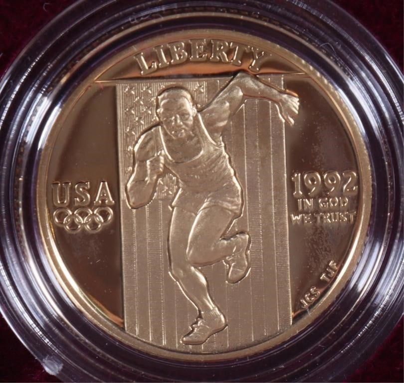 90% GOLD U.S 1992 W XXV OLYMPICS $5 PF COIN W/ COA - 2