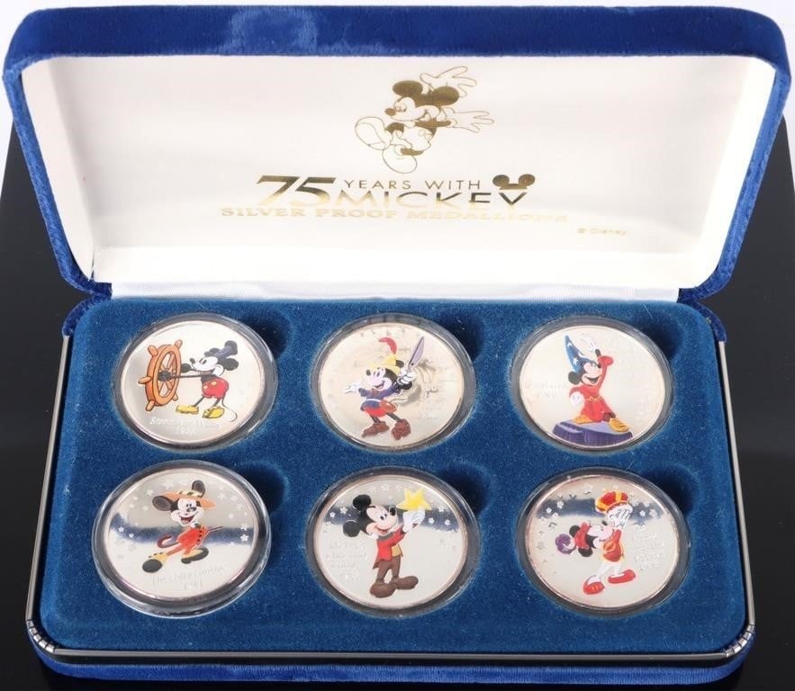 FINE SILVER 75 YEARS W/ MICKEY PROOF MEDALLION SET (1 of 3)