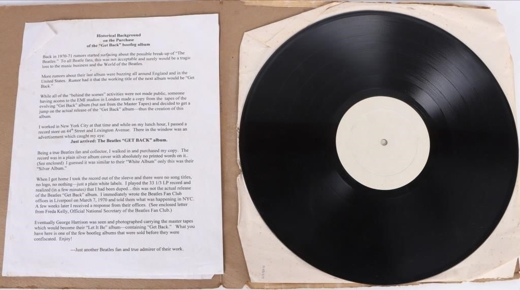 BEATLES 'GET BACK' BOOTLEG ALBUM VINYL RECORD SOLD (1 of 4)