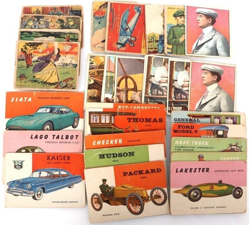 ASSORTED 20TH CENTURY TOBACCO CARDS LOT OF 41: Lot of 41 tobacco cards from the 20th century, to include: 4 National Chicle Company Sky Birds cards (featuring Baron Von Richthofen aka The Red Baron), 10 United Cigar Stores Co. The Aviators
