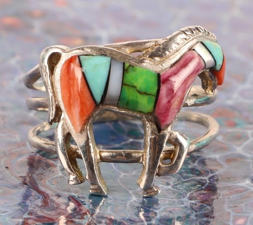 STERLING SILVER ASSORTED GEM HORSE LADIES RING (1 of 3)
