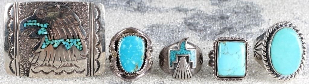 SOUTHWEST TURQUOISE MENS STERLING RING LOT (1 of 10)