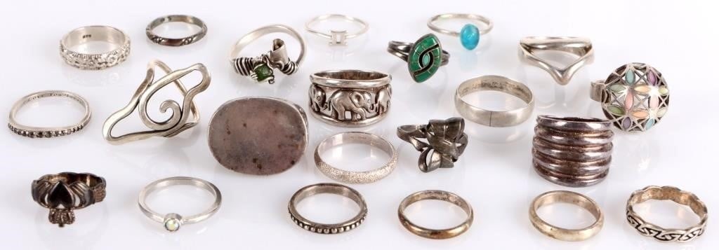 LADIES ASSORTED STERLING SILVER RING LOT OF 22 (1 of 3)