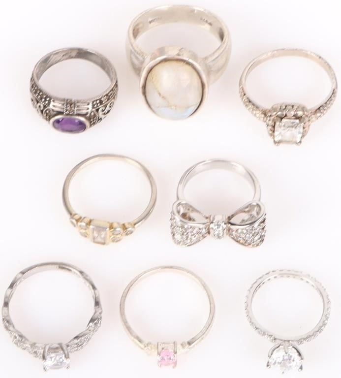 STERLING SILVER COLLECTIBLE LADIES RINGS - ( 8) (1 of 3)