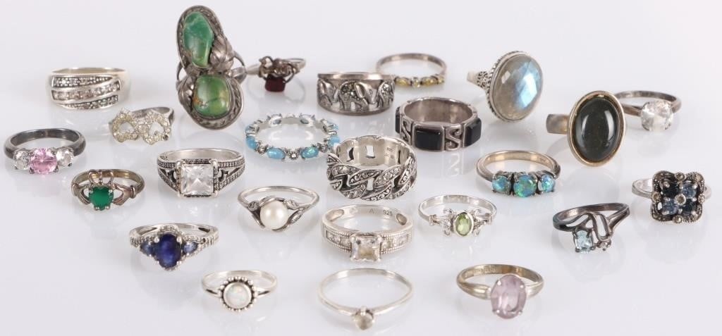 STERLING SILVER LADIES GEMSTONE RING LOT OF 25 (1 of 7)